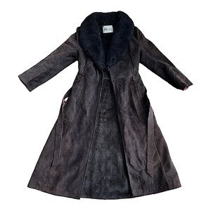 Vintage A&F Originals Sheepskin Lined Brown Suede Leather Long Coat Cottagecore